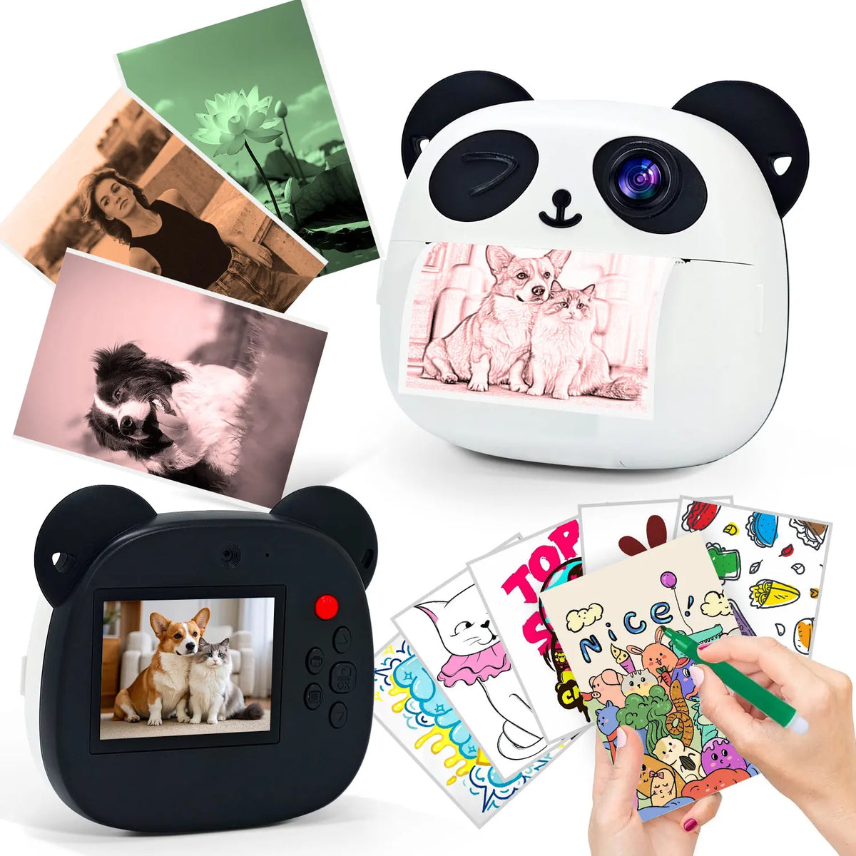 Portable Mini Pocket Thermal Printer Kit with 5 Rolls of Colorful Thermal Paper, Stickers, Labels - Print Photos, Text, To-Do Li