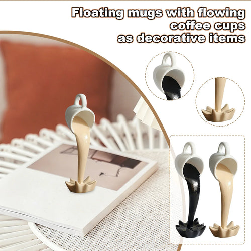 Floating Spilling Coffee Cup Sculpture Kitchen Decoration Spilling Pouring Splash Creative Desktop Decor Home Decoration
