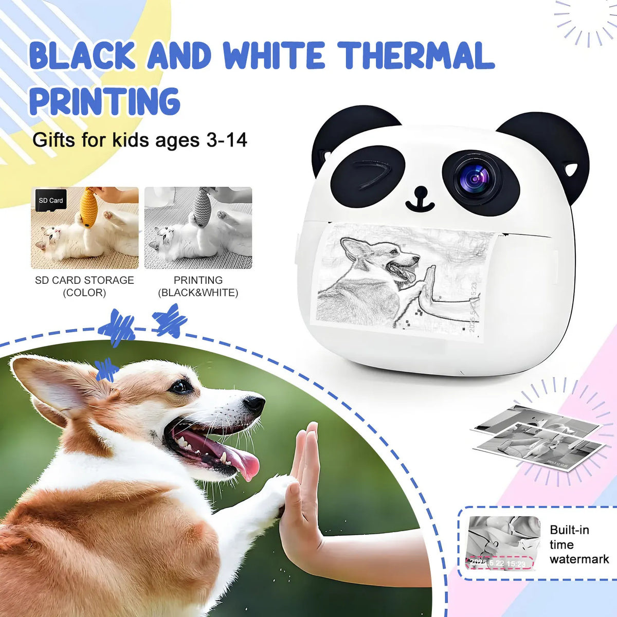 Portable Mini Pocket Thermal Printer Kit with 5 Rolls of Colorful Thermal Paper, Stickers, Labels - Print Photos, Text, To-Do Li